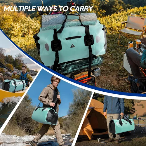 Miniatura 5 de Haimont Bolsa de lona impermeable con correas de fijación rápida para motociclismo, rafting, canotaje, SUP, kayak, viajes, 50L/70L Verde océano