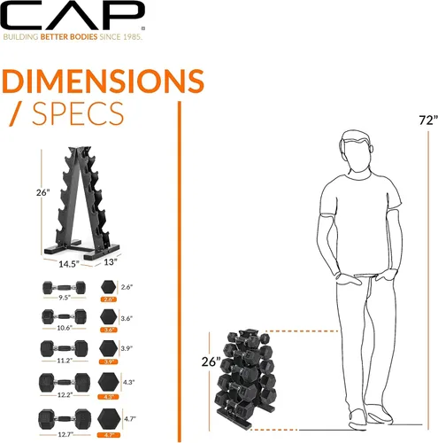 Miniatura 5 de CAP Barbell Juego de mancuernas hexagonales recubiertas de 150 libras con estante vertical Múltiples opciones Estante azul