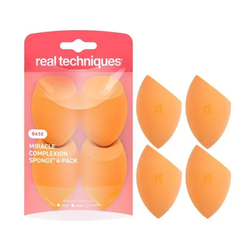 Real Techniques Miracle Complexion Beauty Sponge Esponja Mezcladora de Maquillaje, Juego de 4 Naranja