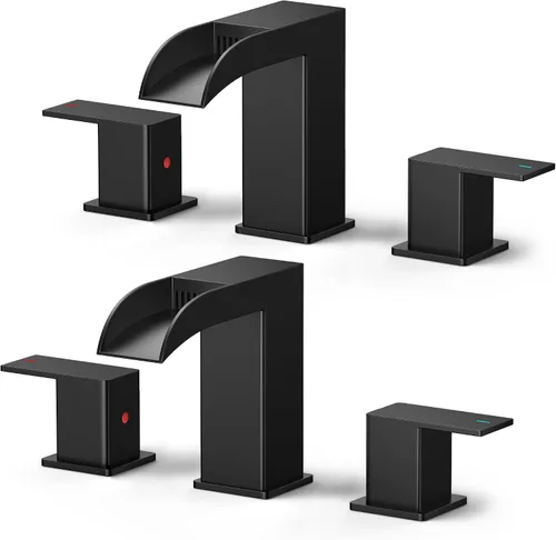 Miniatura 10 de FORIOUS Grifos cuadrados de baño de níquel cepillado y negro de 3 agujeros, cascada de 8 pulgadas, grifo de lavabo de baño con drenaje emergente