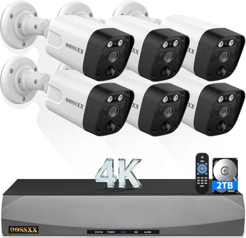 (2026 Upgraded) 4K PoE Security Camera System, PIR & AI Human Detection, 8-Channel NVR + 2TB HDD, 6 x 130° Ultra-Wide Cameras, 30Day Storage,