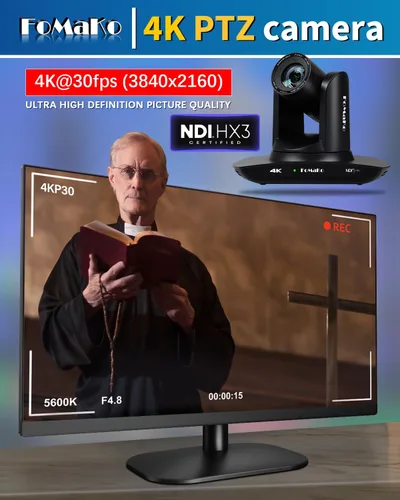 Miniatura 2 de Cámara PTZ FoMaKo 4K HDMI NDI AI con seguimiento automático Gen 3, zoom óptico 20X, cámara PTZ 4K para culto de la iglesia
