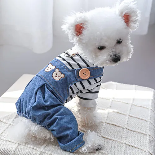 Miniatura 14 de Ropa de invierno para perros, camisas a cuadros para mascotas, elegante mono con babero para perros pequeños, lindos dibujos animados, monos