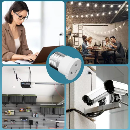 Miniatura 5 de Paquete de 8, Adaptador de Enchufe de Luz a Enchufe, Convierte el Enchufe de Bombilla en Adaptador de Salida (Blanco).
