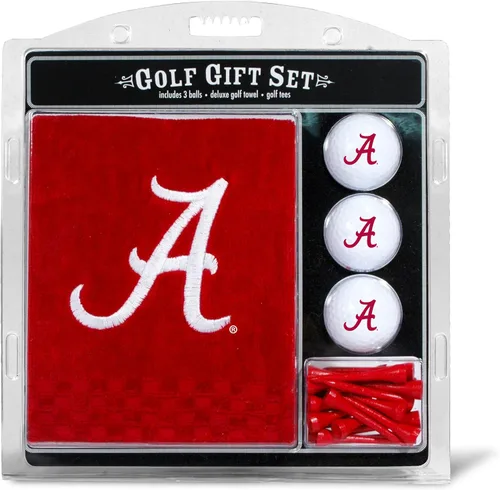 Team Golf NCAA Juego de regalo de toalla de golf bordada, 3 pelotas de golf y 14 tees de golf de 2-3/4 pulgadas (tamaño reglamentario), toalla de