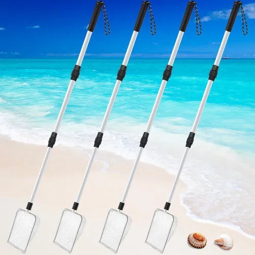 Miniatura 8 de Roshtia 4 Pcs Beach Sand Sifter Set, Adjustable Long Handle Shell Scoop, Shark Tooth Sifter Mesh Shovel for Family Seashell Collecting, Sea Glass