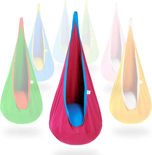 Miniatura 11 de OUTREE Asiento de columpio para niños, hamaca de algodón para niños, columpio sensorial para uso en interiores y exteriores, amarillo y blanco