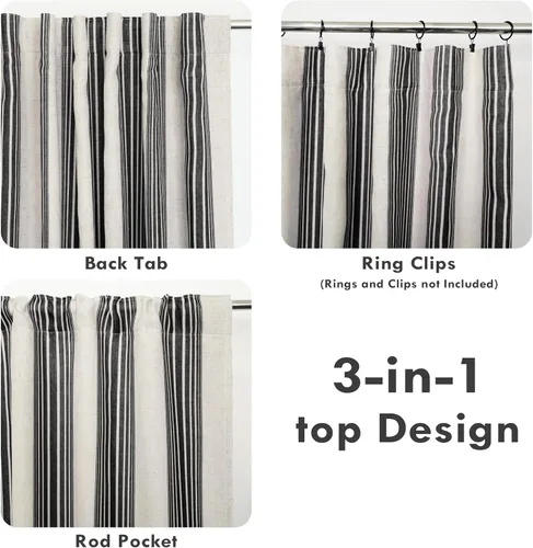 Miniatura 4 de DriftAway Chris Linen - Cortinas opacas con capa térmica y reductora de sonido, 63 pulgadas de largo para dormitorio, cortinas estampadas a rayas