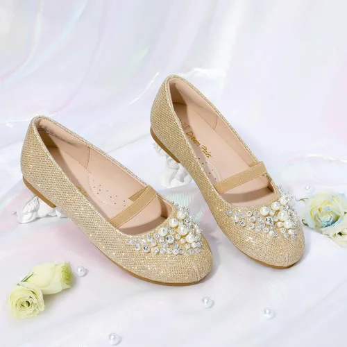 Miniatura 3 de DREAM PAIRS Zapatos de ballet planos con flores para niñas, Mary Jane, zapatos planos de bailarina para vestido de diariobodafiesta