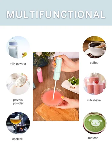Miniatura 5 de Agitador de fórmula eléctrico de mano, espumadores de leche eléctricos, mezclador de bebida portátil (azul)