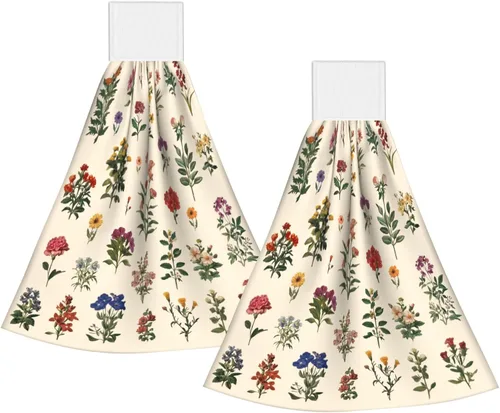 Miniatura 18 de Giwawa Juego de 2 toallas de mano colgantes de diente de león verde azulado con lazo, diseño de flores rústicas, suaves, de secado rápido