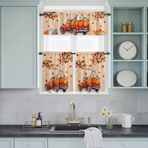 Miniatura 9 de Cortina de Navidad con diseño de árbol de Navidad, muñeco de nieve para ventana de cocina, camión rojo, para decoración de baño, sala de estar, 2