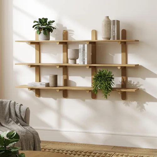 Miniatura 20 de Nathan James Benji - Estantería de pared de mediados de siglo, estante decorativo flotante de madera de 3 niveles, roble negro