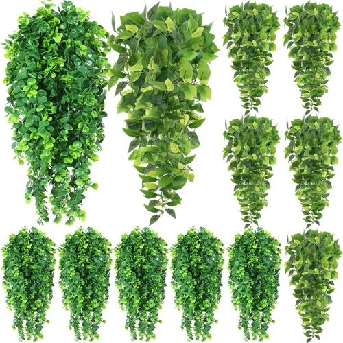 Miniatura 8 de Hoteam 12 Piezas Plantas Colgantes Artificiales de 32 Pulgadas Enredaderas de Hiedra Falsa con Hojas Falsas Plantas Artificiales de Patio Vegetación