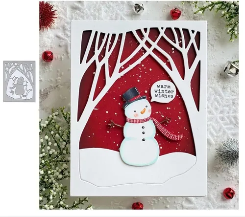 Marco de árboles de muñeco de nieve troquelados de metal, plantillas de corte de árboles de muñeco de nieve para manualidades, tarjetas de álbumes