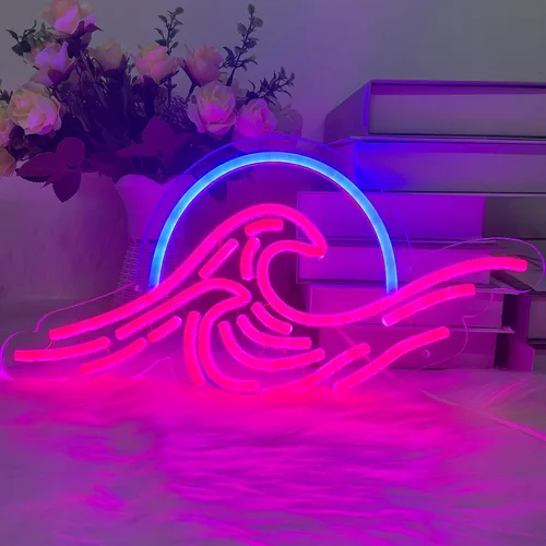 Miniatura 5 de Letrero de neón con diseño de amanecer y puesta de sol, con ondas de sol, para dormitorio, montañas, letrero de neón LED hecho a mano para Color 5