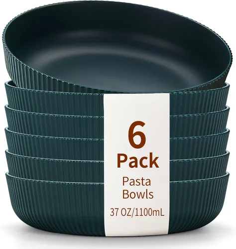Miniatura 11 de HOMQUEN Juego de 6 cuencos para pasta, cuencos de ensalada de 37 onzas, cuencos de sopa blancos, cuencos grandes para servir pasta, cuencos de cena