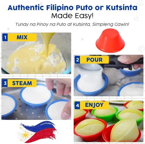 Miniatura 4 de Pequeño juego de 12 piezas de moldeador de Puto filipino (5,6 cm x 2,5 cm) - Moldeador de Kutsinta para hornear - Tazas de molde de Puto
