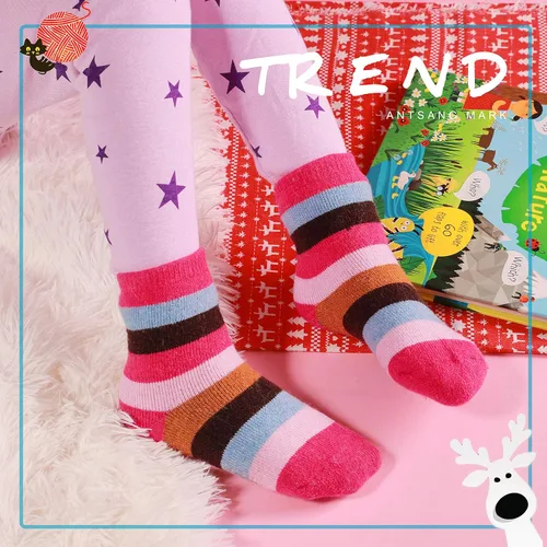 Miniatura 30 de ANTSANG Calcetines de Lana, Calcetines Térmicos Cálidos y Gruesos Tipo Crew Boot para Niños Pequeños, Niños y Niñas, 6 Pares