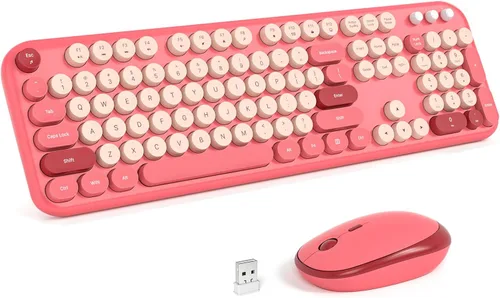 Miniatura 142 de KNOWSQT Combo de teclado y ratón inalámbrico, teclados lindos de tamaño completo estilo máquina de escribir 2.4G azul colorido - receptor USB Plug