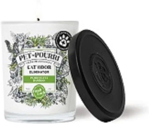 Pet-Pourri Purrfectly Bamboo Cat Deodorizer Candle - Vela desodorizante de bambú para gatos, ingredientes y cera a base de plantas seguros para