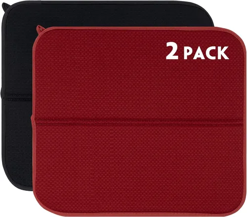 Miniatura 11 de Paquete de 2 tapetes de secado de platos para encimera de cocina, absorbentes, tapetes escurridor de platos de microfibra, almohadilla de secado