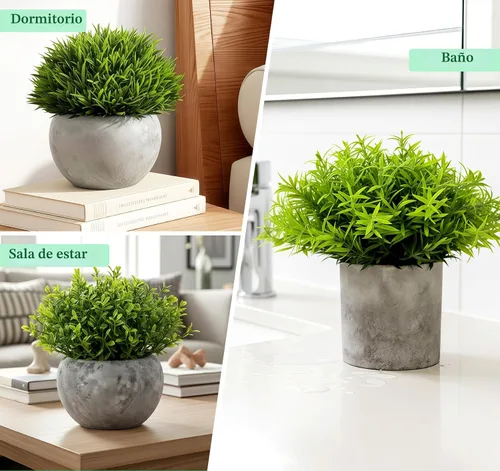 Miniatura 7 de Lemonfilter Pequeñas plantas falsas, paquete de 5 mini plantas artificiales de eucalipto en maceta, plantas artificiales de plástico para estantes 2