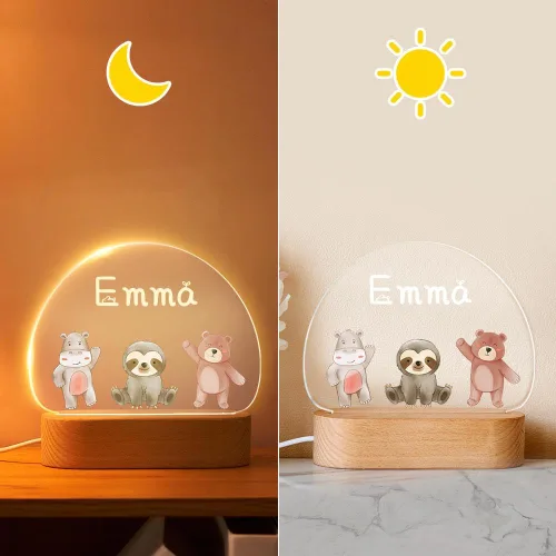 Miniatura 6 de VEELU Regalos personalizados para niños, luz nocturna con nombre personalizado con lindos animales, lámpara LED acrílica para bebé, regalo