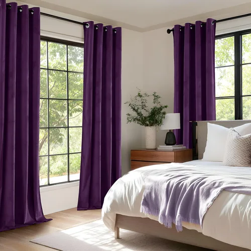 Miniatura 5 de Cortinas opacas de terciopelo morado oscuro de 108 pulgadas de largo, con ojales, para dormitorio, bloqueo de luz, aislamiento térmico, juego de 2