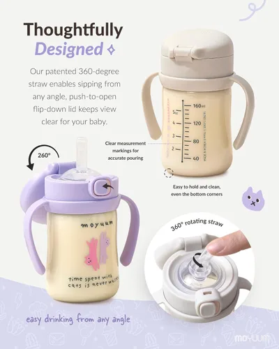 Miniatura 5 de MOYUUM Vaso para sorber a prueba de fugas con asa, fabricado en Corea, 100% PPSU libre de BPA, taza mágica con pajita sin derrames, con tapa