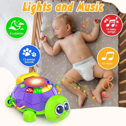 Miniatura 3 de INNOSKY Juguetes para bebés de 6 a 12 meses, juguetes musicales de tortuga para gatear y tiempo de barriga, juguetes educativos bilingües para niños