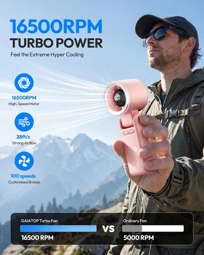 Miniatura 4 de Gaiatop Ventilador turbo portátil de mano, 21 horas de refrigeración, ventiladores de mano 4 en 1 plegables de 180°, mini ventiladores personales