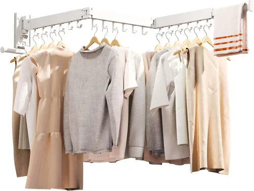 Miniatura 9 de ZdwCyl Estante de secado de ropa, ahorro de espacio de lavandería montado en la pared, retráctil, plegable (tres pliegues), ropa de color blanco