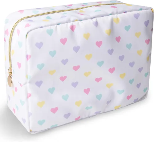 Miniatura 70 de izuzta Bolsa de maquillaje pequeña de nylon para bolso, linda bolsa de cosméticos con cremallera, bolsa de maquillaje preppy, Azul, Mini 2-Azul