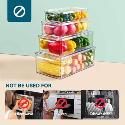 Miniatura 5 de Luckore - Juego de 4 contenedores organizadores para refrigerador, organizadores transparentes y almacenamiento, apilables con tapas, contenedores