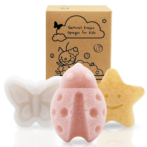 myHomeBody Konjac - Esponja de baño para bebé, formas lindas, natural, para niños, bebés, recién nacidos, segura a base de plantas, juego de 3