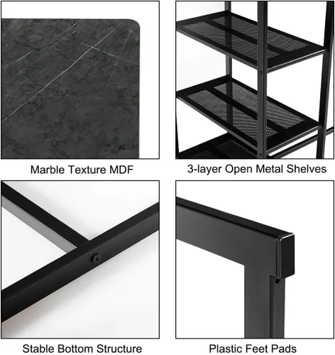 Miniatura 8 de COSTWAY Juego de comedor de 3 piezas, compacto de 2 sillas y juego de mesa, juego de cocina con mármol sintético rectangular, 3 estantes