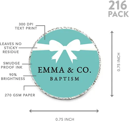 Miniatura 5 de Andaz Press Etiquetas adhesivas de gota de chocolate personalizadas individuales, Emma & Co Baptism, paquete de 216, nombre personalizado, se adapta