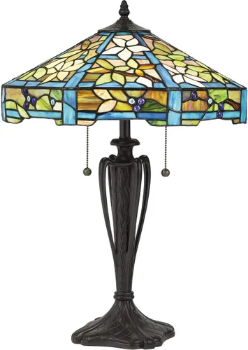 Miniatura 3 de Quoizel TF5212TVB Duffy Tiffany - Lámpara de mesa de flores artesanales, 2 luces, 150 vatios, bronce vintage