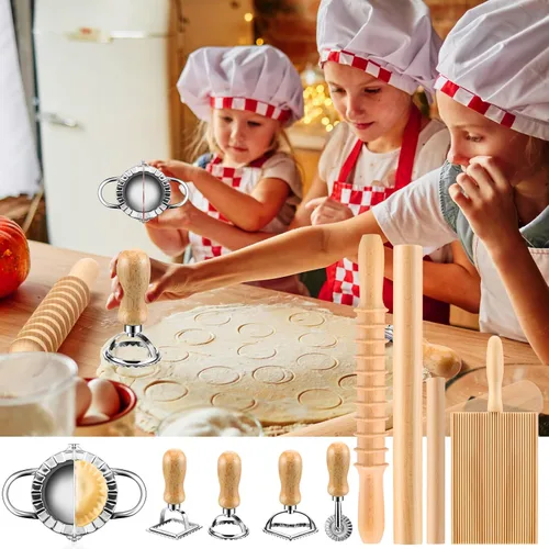 Miniatura 6 de Kit de 9 piezas de herramientas para hacer pasta de ñoquis – Tabla de ñoquis, cortador de pasta, sello de ravioles, juego de rodillos de pasta