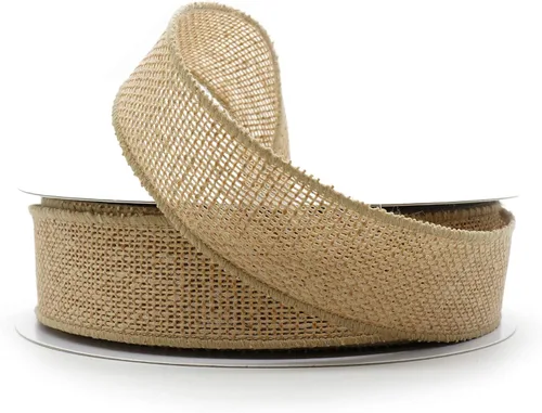 Cinta con alambre de tela de arpillera 1.5" x 20 yardas color natural para decoración navideña del hogar, bodas, envoltura de regalos, adorno para