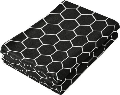 Miniatura 3 de Juego de 2 toallas faciales de poliéster suave y absorbente para baño, diseño de panal de abeja, hexagonal, negro y blanco, para peluquería