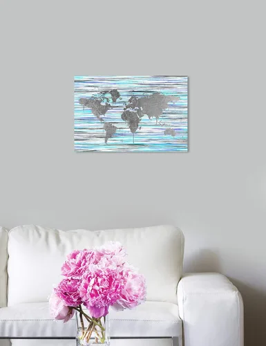 Miniatura 5 de The Oliver Gal Artist Co. Maps - Lienzo decorativo para pared, diseño "Mapamundi Eclectic", decoración del hogar, 15 x 10 pulgadas, gris, morado