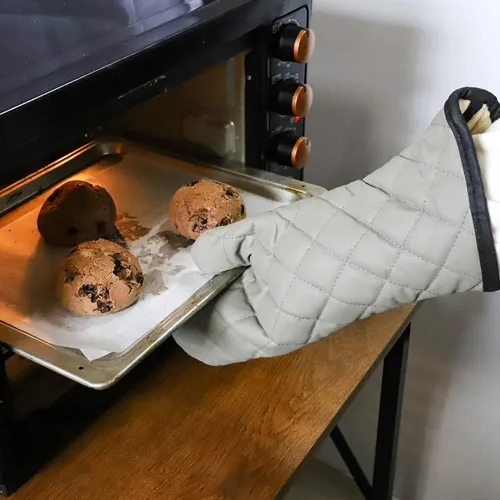 Miniatura 5 de ARCLIBER Guantes para Horno 1 Par con Forro de Algodón de Tela de Rizo Acolchada, Extra Largos Profesionales Clásicos Resistentes al Calor para Gris
