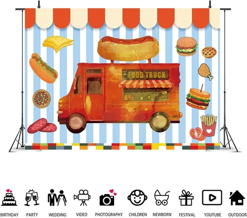 Miniatura 8 de Fondo de fotografía de camión de comida, pizzería, fondo de fotos con temática de pizza, perrito caliente, pizza, hamburguesa, café, camión, tienda