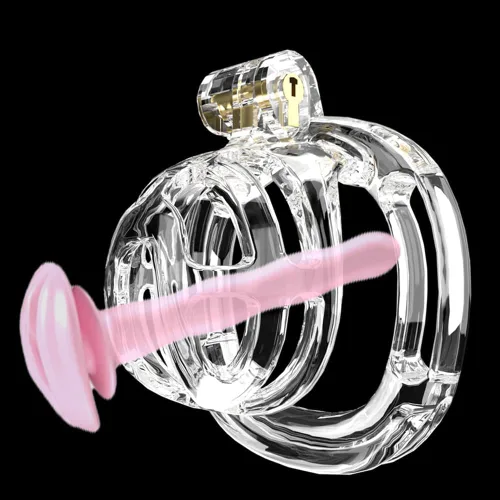 Miniatura 7 de Heuceo Jaula de castidad pequeña y ligera con 4 anillos y cinturón de castidad y dilatador uretral de silicona para hombre, mini jaula de pene liso