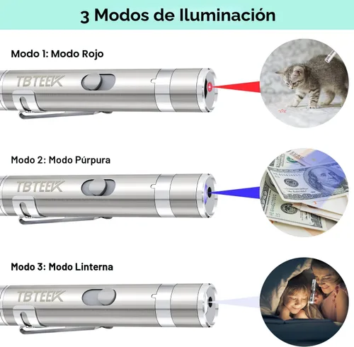 Miniatura 3 de TBTeek Juguete para Gato, Juguete Interactivo para Gatito Recargable por USB, 7 Modos de Luz y Patrones Ajustables, Juguete Portátil de Ratón