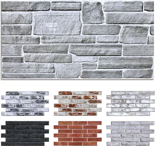 Miniatura 11 de Commomy 10 paneles de pared de piedra 3D para despegar y pegar, panel de pared de piedra sintética de 11.8 x 11.8 pulgadas, papel tapiz de ladrillo