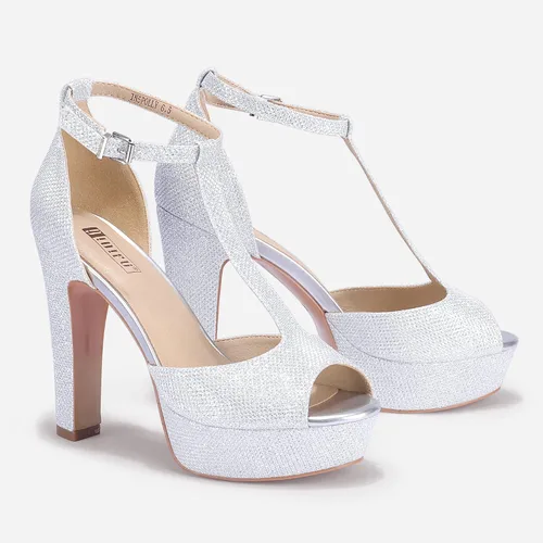 Miniatura 3 de IDIFU IN5 Polly - Sandalias de tacón alto grueso con correa en T para mujer, sandalias sexy con punta abierta, para boda, fiesta, graduación