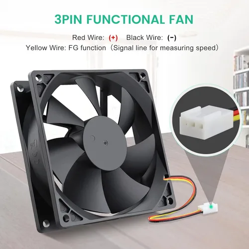Miniatura 3 de Wathai Ventilador de refrigeración sin escobillas de 12 V, 3.622 in, 3.622 x 0.984 in, 3 pines, alto rendimiento para carcasa de computadora